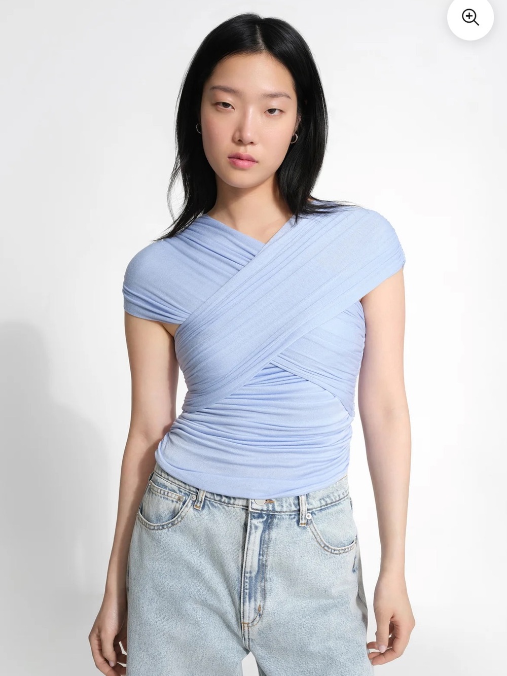 Marcella NYC - Alyssa Infinity Top - Assymetric One-Shoulder Ruched Ice Blue